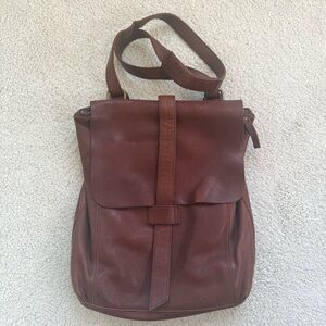 Duluth Trading Lifetime Leather Convertible Backpack Shoulder Bag Brown